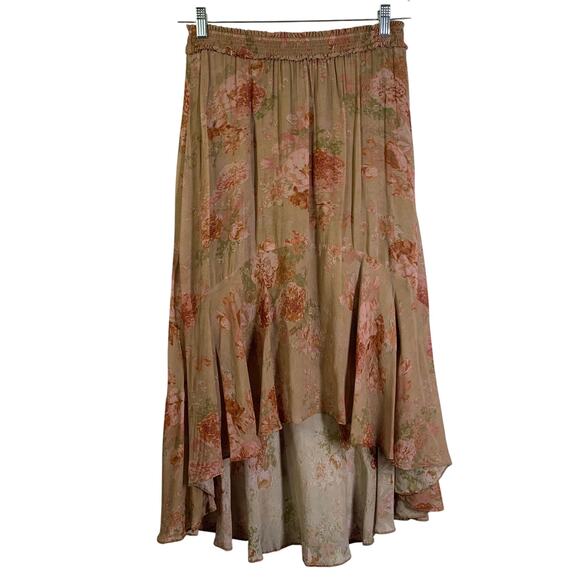 SUNDANCE Skirt Medium Floral Elastic Waist High Low Tiered Antiqued Lined Boho - Picture 1 of 12